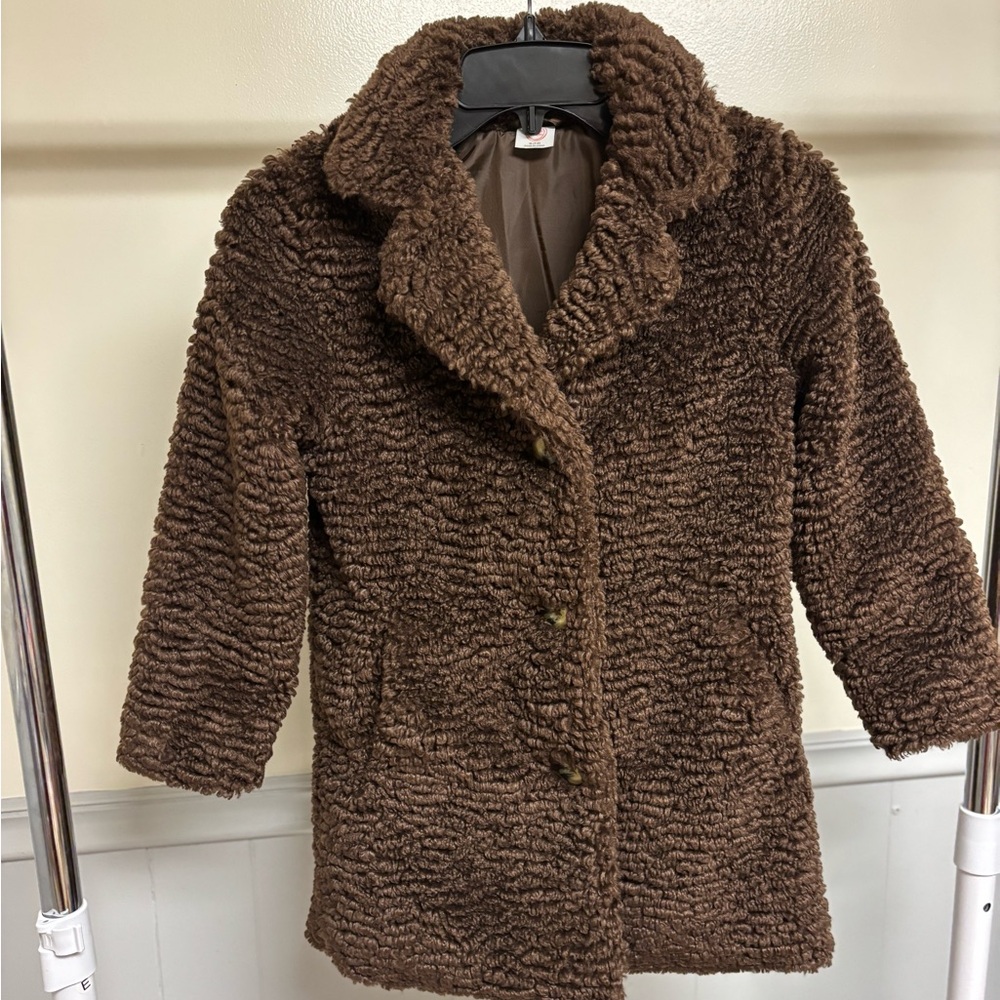 Girls Chocolate Brown Teddy Faux Fur Jacket sz 7/8